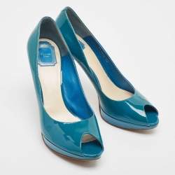 Dior Blue Patent Leather Miss Dior Peep Toe Pumps 42