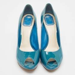 Dior Blue Patent Leather Miss Dior Peep Toe Pumps 42