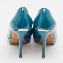 Dior Blue Patent Leather Miss Dior Peep Toe Pumps 42