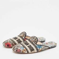Dior Multicolor Canvas Embroiaded Dway Mules Size 37