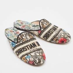 Dior Multicolor Canvas Embroiaded Dway Mules Size 37