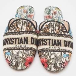 Dior Multicolor Canvas Embroiaded Dway Mules Size 37