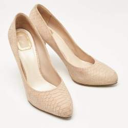 Dior Beige Embossed Python Round Toe Pumps Size 42