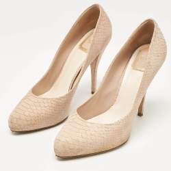 Dior Beige Embossed Python Round Toe Pumps Size 42