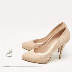 Dior Beige Embossed Python Round Toe Pumps Size 42