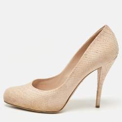 Dior Beige Embossed Python Round Toe Pumps Size 42