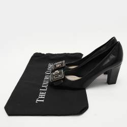 Dior Black Leather Buckle Embellished Pumps Size 37.5