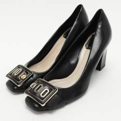 Dior Black Leather Buckle Embellished Pumps Size 37.5