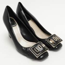Dior Black Leather Buckle Embellished Pumps Size 37.5