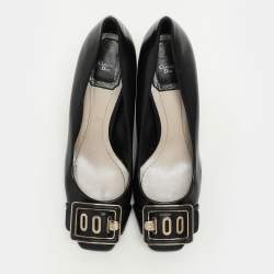 Dior Black Leather Buckle Embellished Pumps Size 37.5