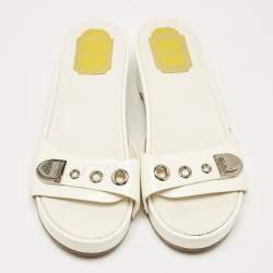 Pre Owned Dior Cream Patent Leather Slide Sandals Size 36.5