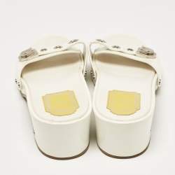 Pre Owned Dior Cream Patent Leather Slide Sandals Size 36.5