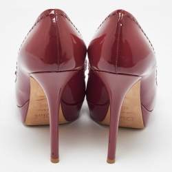 Dior Red Patent Leather Bow Platform Peep Toe Pumps Size 39.5