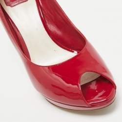 Dior Red Patent Leather Miss Dior Peep Toe Pumps Size 41