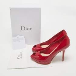 Dior Red Patent Leather Miss Dior Peep Toe Pumps Size 41