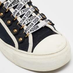 Dior Navy Blue Canvas Walk'n'Dior Lace Up Sneakers Size 36.5