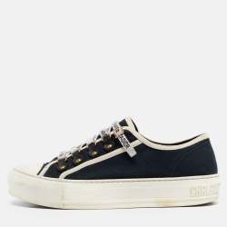 Dior Navy Blue Canvas Walk'n'Dior Lace Up Sneakers Size 36.5