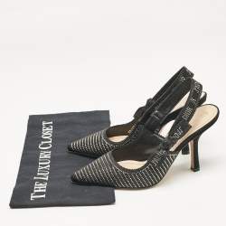 Pre Owned Dior Black Crystal Embellished Lurex Fabric J'adior Slingback Pumps Size 36.5