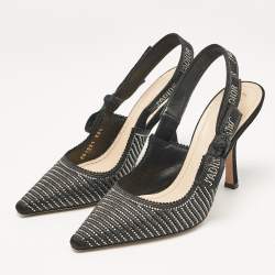 Pre Owned Dior Black Crystal Embellished Lurex Fabric J'adior Slingback Pumps Size 36.5