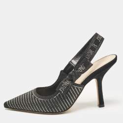 Pre Owned Dior Black Crystal Embellished Lurex Fabric J'adior Slingback Pumps Size 36.5