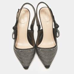 Pre Owned Dior Black Crystal Embellished Lurex Fabric J'adior Slingback Pumps Size 36.5