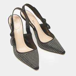 Pre Owned Dior Black Crystal Embellished Lurex Fabric J'adior Slingback Pumps Size 36.5