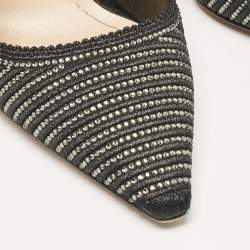 Pre Owned Dior Black Crystal Embellished Lurex Fabric J'adior Slingback Pumps Size 36.5