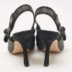 Pre Owned Dior Black Crystal Embellished Lurex Fabric J'adior Slingback Pumps Size 36.5