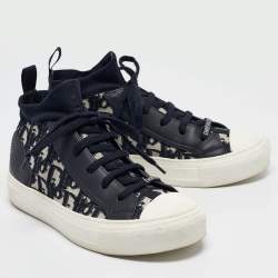 Dior Blue Oblique Knit Fabric and Leather Walk'n'Dior Sneakers Size 38.5