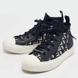 Dior Blue Oblique Knit Fabric and Leather Walk'n'Dior Sneakers Size 38.5