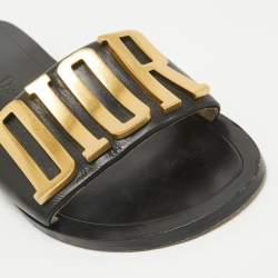 Dior Black Leather Dior Evolution Flat Slides Size 36