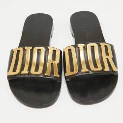 Dior Black Leather Dior Evolution Flat Slides Size 36