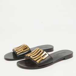 Dior Black Leather Dior Evolution Flat Slides Size 36