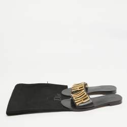 Dior Black Leather Dior Evolution Flat Slides Size 36