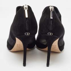 Dior Black Mesh and Suede Floral Applique Open Toe Booties Size 41