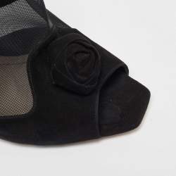 Dior Black Mesh and Suede Floral Applique Open Toe Booties Size 41