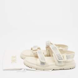 Pre Owned Dior Cream Crystal Embellished Fabric and Leather DiorAct Sandals Size 36.5
