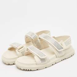 Pre Owned Dior Cream Crystal Embellished Fabric and Leather DiorAct Sandals Size 36.5