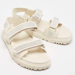 Pre Owned Dior Cream Crystal Embellished Fabric and Leather DiorAct Sandals Size 36.5
