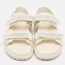Pre Owned Dior Cream Crystal Embellished Fabric and Leather DiorAct Sandals Size 36.5