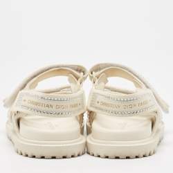 Pre Owned Dior Cream Crystal Embellished Fabric and Leather DiorAct Sandals Size 36.5