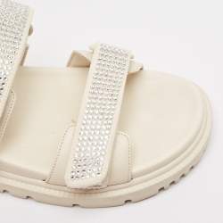 Pre Owned Dior Cream Crystal Embellished Fabric and Leather DiorAct Sandals Size 36.5