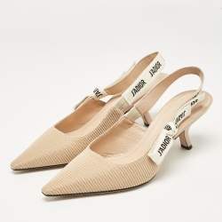 Dior Beige Technical Fabric J'Adior Slingback Pumps Size 39.5