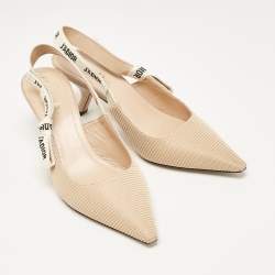 Dior Beige Technical Fabric J'Adior Slingback Pumps Size 39.5