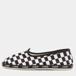 Pre Owned Dior White/Black Canvas Checkered Print Ballet Flats Size 40