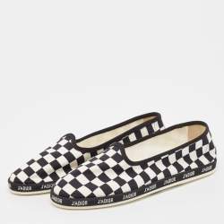 Pre Owned Dior White/Black Canvas Checkered Print Ballet Flats Size 40