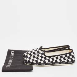 Pre Owned Dior White/Black Canvas Checkered Print Ballet Flats Size 40