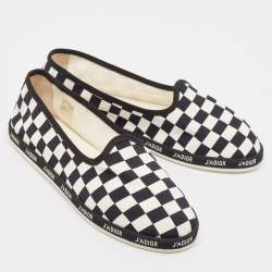 Pre Owned Dior White/Black Canvas Checkered Print Ballet Flats Size 40