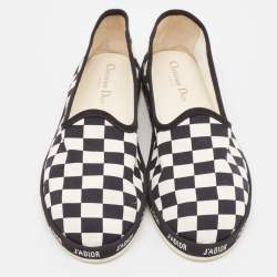 Pre Owned Dior White/Black Canvas Checkered Print Ballet Flats Size 40