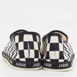 Pre Owned Dior White/Black Canvas Checkered Print Ballet Flats Size 40